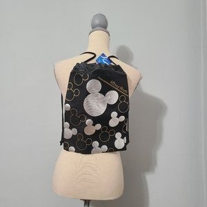 Disney Mickey Mouse Drawstring Lightweight Backpack‎ Silver Black NWT